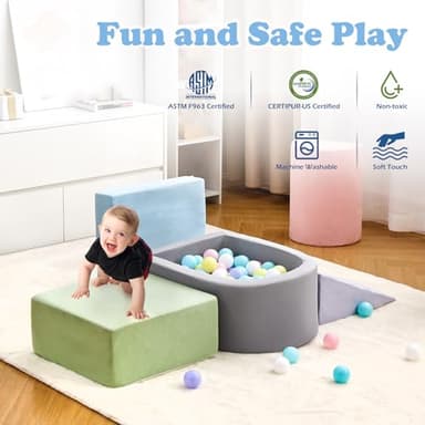 Climbing Toys for Toddlers , Foam Climbing Blocks with Ball Pit for Baby, 5-Piece Soft Toddlers Climbing Toy Indoor,Climbing Crawling Toys Soft Foam Blocks Activity Play Set(Balls not Included) - Image 6