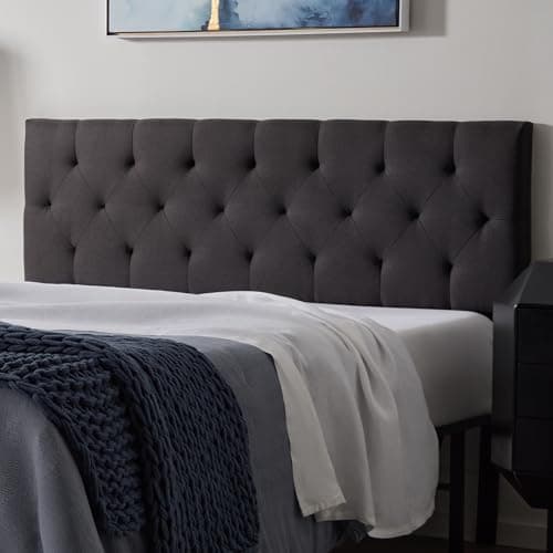 Lucid Mid-Rise Upholstered Headboard - Diamond Tufted - Padded Polyester - Adjustable Height from 34” to 46” - Easy Assembly - Bed Frame or Wall Mount - Sturdy - Charcoal - Queen Size - Image 1