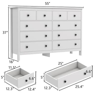 10 Drawer Dresser, 55" Modern White Dressers and Chests of Drawers, 10 Drawer Wide Dressers for Bedroom - Image 2