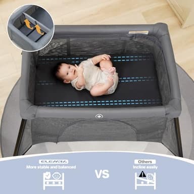 EELEMARA 5 in 1 Pack n Play,Baby Bedside Bassinet Sleeper with 4 Adjustable Height,1-Step Opening Foldable Nursery-Center Baby Playpen,Ziper Door/Baby Crib,Travel Carry Bag - Image 2
