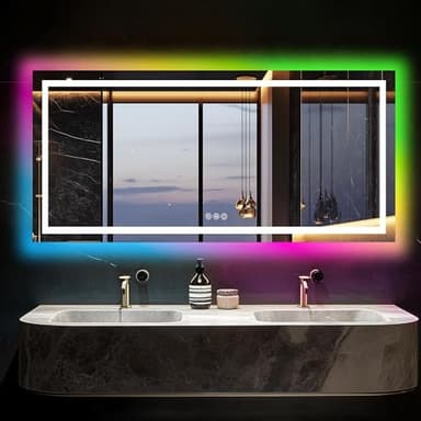 Antok 28"x 60" LED Bathroom Mirror with Lights, Anti-Fog, Dimmable, Lighted Vanity Mirror with Tempered Glass, Memory Function, 11 Light Modes, Safe Use, Horizontal, Vertical - Image 4