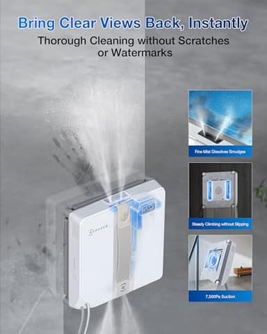 ECOVACS WINBOT Mini Window Cleaning Robot - Compact Design, Dual Nozzles with Ultrasonic Spray, 9-Stage Protection System, Intelligent Path Planning, 3 Cleaning Modes, Anti-Slipping System - Image 5