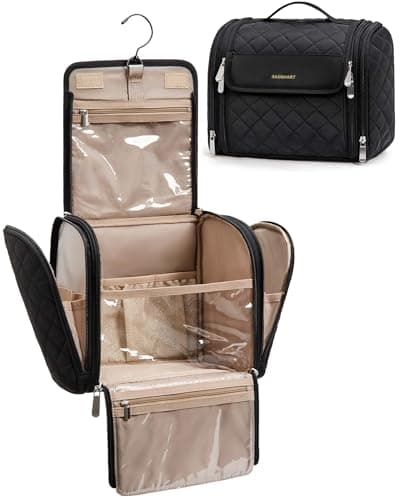 BAGSMART Makeup Bag for Women with Hanging Hook - Portable Cosmetic Case, Large Capacity Door Room Essentials Travel Organizer for Full Sized Cosmetics and Toiletries, Black - Image 1