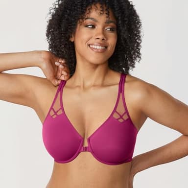 DELIMIRA Women's Front Closure Racerback Bras Plus Size Full Coverage Supportive Underwire Plunge Unlined Bra Magenta Purple 36DD - Image 3