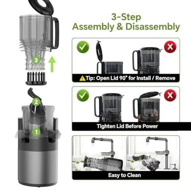 Cold Press Juicer Machines, High Nutrient Retention, 99% Juice Yield, 5.3" Wide Feed Chute for Whole Fruits & Vegetables, Quiet Slow Masticating Juicer, BPA-Free, Easy to Clean - Image 3