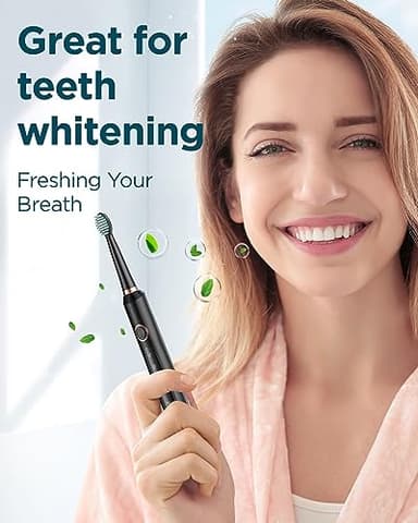 Rtauys M5 Sonic Electric Toothbrush for Adults and Kids - Rechargeable Electric Toothbrush Kids Ages 12+ and Adults with 8 Brush Heads & Travel Case, 120 Days Battery Life - Black - Image 3