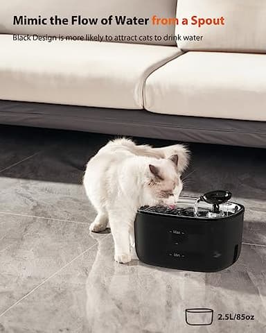 Stouchi Stainless Steel Pet Water Fountain - 85oz/2.5L, LED Light, Ultra-Quiet Cat & Dog Dispenser, Multiple Pets, Black - Image 2