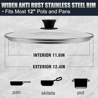 Walfos Tempered Glass Lid for 12 Inch Cookware - Cooking Pot Lid with Heat Resistant Silicone Handle, Clear Frying Pan Lid Fits Pots, Pans and Skillets, Dishwasher-Safe - Image 4