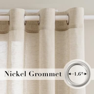 H.VERSAILTEX Linen Curtains Nickel Grommet Natural Linen Semi-Sheer Curtains 2 Panels Privacy Added Premium Soft Rich Material Drapes for Bedroom/Livingroom/Sliding Door - 52x72 - Inch - Linen - Image 2