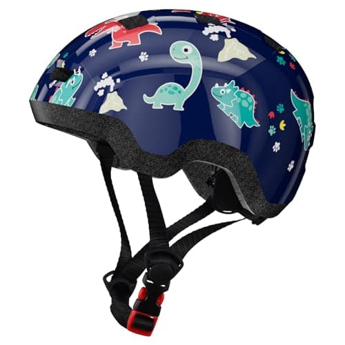 Toddler Bike Helmet 3-5 Years Old- with 12 Vents & Dual Liner (0.16"+0.28") - Adjustable Dial Fit (48-53cm) (S,Dinosaur)