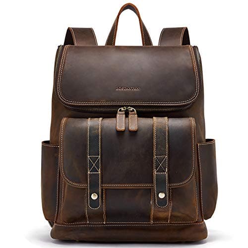 BOSTANTEN Leather Backpack for Men 15.6 inch Laptop Backpack Vintage Travel Office Bag Large Capacity Shoulder Bag Coffee - Image 1