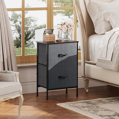 WLIVE Night Stand Set 2, Dresser and Nightstand Sets, Small Dresser for Bedroom with 2 Drawers, End Table with Fabric Bins for Closet, Bedside Furniture, College Dorm, Dark Grey - Image 2