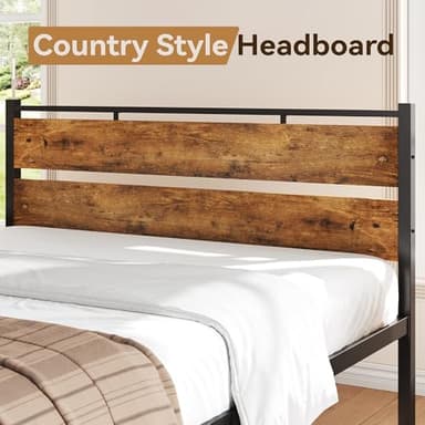 BedsPick 14 Inch Queen Bed Frame Sturdy Metal Bed Frame Queen Size with Wooden Headboard and Footboard, Noiseless/12.4" Under Bed Space/Durable Support//No Box Spring Needed/Anti-Slip, Brown - Image 3