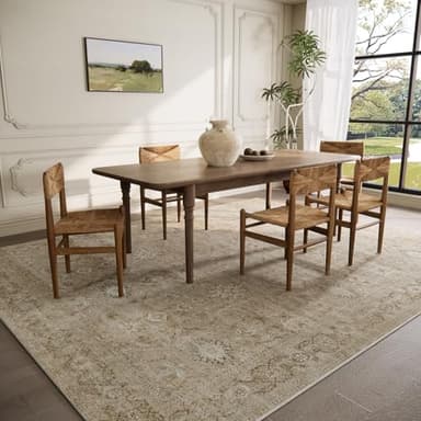 Washable Living Room Area Rugs: 8'x10' Large Rug Stain Resistant Distressed Vintage Boho Rug Non Slip Low Pile Faux Wool Soft Rug for Bedroom Bedside Kitchen Farmhouse Nursery Playroom Dining Room - Image 2