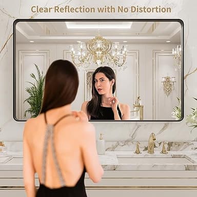LOAAO 40X36 Inch Black Metal Framed Bathroom Mirror for Wall, Matte Black Bathroom Vanity Mirror Farmhouse, Anti-Rust, Tempered Glass, Hangs Horizontally or Vertically - Image 2