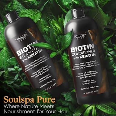 Biotin Shampoo and Conditioner Set with Keratin - Sulfate-Free Advanced Anti-Thinning, Hair Growth Shampoo and Conditioner Combo Repair Formula - with DHT Blockers, for Men & Women - 16 fl oz each - Image 8