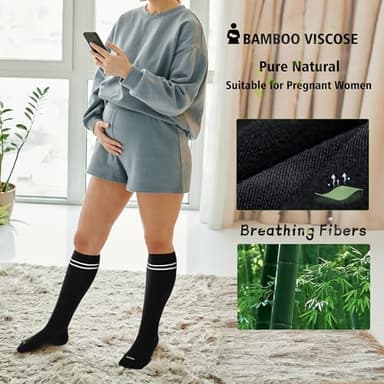 LEVSOX Viscose Made from Bamboo Compression Socks for Pregnant Women 20-30 mmHg Knee High Cute Funny Mens Supports Socks for Nurses, Medical, Travel and Flight, Black - Image 4