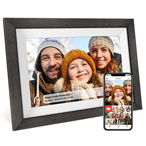 Frameo 10.1 inch Digital Picture Frame WiFi Smart Digital Photo Frame Wood IPS HD 1280 * 800 1080P Touch Screen Auto-Rotate Easy Setup to use Free Share Photos and Videos Gift for mon Father Women - Image 1