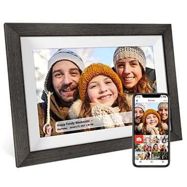 Frameo 10.1 inch Digital Picture Frame WiFi Smart Digital Photo Frame Wood IPS HD 1280 * 800 1080P Touch Screen Auto-Rotate Easy Setup to use Free Share Photos and Videos Gift for mon Father Women - Image 1