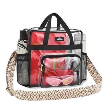 MAY TREE Clear Bag for Stadium Events, 12x6x12 Clear Tote Bag with Removable Strap, Transparent Bag for Concert Sports Festival, Beige Cube-Strap - Image 1