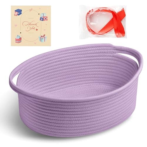 Bufims Small Woven Purple Gifts Basket for Storage Empty with Ribbons and Bags Durable Cute Gifts 12"X 8" X 5" Small Rope Basket for Gifting - Image 1