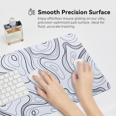 Reniteco Waterproof Large Gaming Mouse Pad with Durable Stitched Edges, Non-Slip Rubber Base, Smooth Surface Mouse Mat Desk Pad for Home Office Gaming, 31.5"x11.8"x0.12", White Topographic Map - Image 3