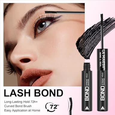 LA MAESII Lash Cluster Glue,Lash Bond and Seal Waterproof,Bond & Seal Lash Glue for Eyelash Cluster,Black Long-Lasting 72H Latex Free(10ml) - Image 2