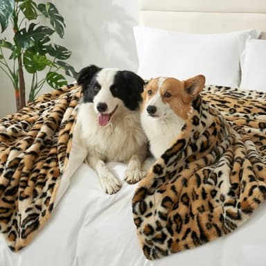 COZY KISS Waterproof Pet Blanket for Large Dog, Soft Luxury Faux Fur Throw for Woman Sofa Bed Couch, Non-Shedding Double Sided, Super Fluffy Thick Warm, Reversible, 50x60 in, Brown Leopard Print - Image 8