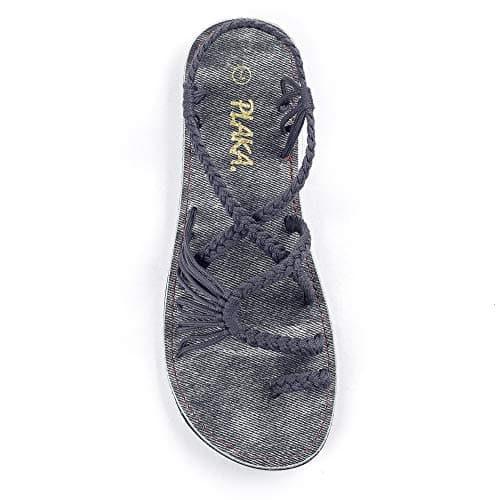 Plaka Palm Leaf Flat Summer Sandals for Women | Perfect for the Beach Walking & Dressy Occasions | Anchor Gray | Size 9 - Image 1