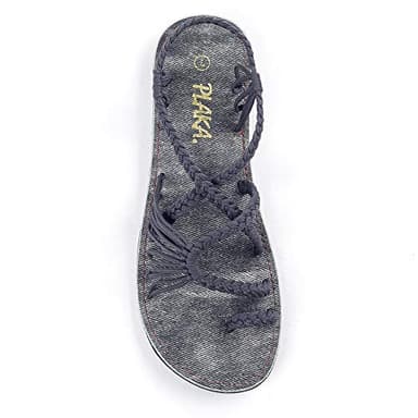Plaka Palm Leaf Flat Summer Sandals for Women | Perfect for the Beach Walking & Dressy Occasions | Anchor Gray | Size 9 - Image 1
