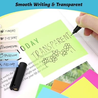 800 Sheets Transparent Sticky Notes, 3x3 Inch 14 Pads Self-Adhesive Translucent Clear See Through Post Sticky Notes for Planner Office School College Teacher Student Supplies 6 Bright Color - Image 4
