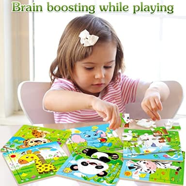 Aitey Set of 6 Toddler Puzzles Ages 2-4, Wooden Jigsaw Puzzles for Kids Ages 3-5, Puzzles for Toddlers 2 3 4 Year Old, Kids Puzzle Toys with Animal Patterns Educational Toys for Boys and Girls - Image 2