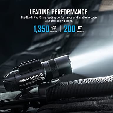 OLIGHT Baldr Pro R 1350 Lumens Magnetic USB Rechargeable Tactical Flashlight with Green Beam and White LED Combo, Rail Mount Weaponlight Compatible with 1913 or GL Rail, Built-in Battery - Image 3