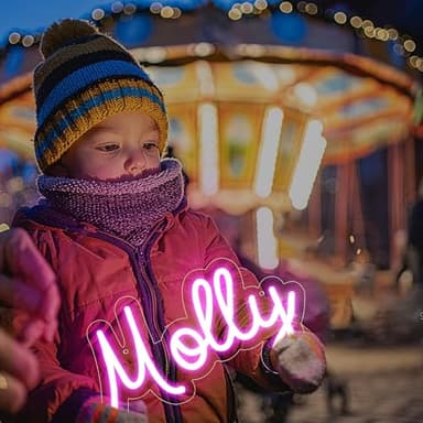 ATTNEON Large Molly Name Neon Sign,LED Molly Name Neon Light for Kids Bedroom,Molly Birthday Party Decoration,Neon Sign Customizable for Wall Decor,Girl Birthday Decor,Size 13.4 * 7.9 inches(JTLD095) - Image 2
