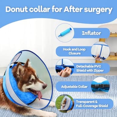 NoarWin 2-in-1 Inflatable Dog Cone Collar with Detachable Anti-Licking Shield, Soft Adjustable Elizabethan Collar for Dogs After Surgery (L, Blue) - Image 4