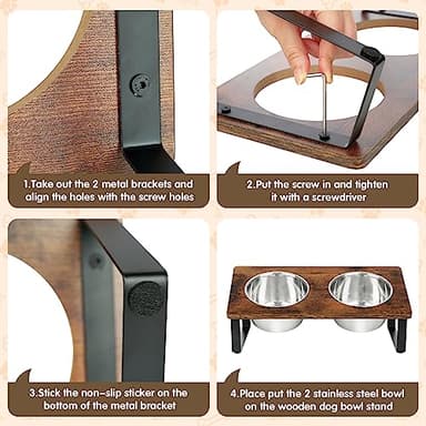 KEVIDEAWL Elevated Dog Bowls for Small Medium Wood Dogs Raised Bowl Stand with 2 Stainless Steel Deep Dog Food and Water Bowls, Anti Vomit, Non-Slip Feeding Dishes(Tilted,3 inches in Height, 40oz - Image 7