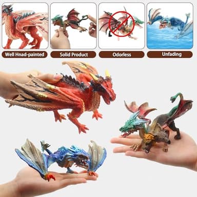 Mostop Dragon Toy Figures, 9’’ Realistic Battle Dragon Toys, 3 PCS Ancient Flying Dragon Figurines Plastic Fire Creature Dragon Models Decoration,Dragon Action Figure Kids Toys for Boys Girls Age 3+ - Image 3