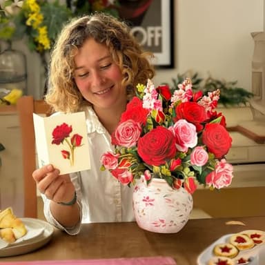 Freshcut Paper Pop Up Cards, Blooming Roses, 12 Inch Life Sized Forever Flower Bouquet 3D Popup Greeting Cards, Valentine's Day, Anniversary Card, Blank Notecard & Envelope - Image 6