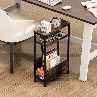 THUMEYE 7.1" Narrow Side Table for Small Spaces, 3 Tier Small End Table with Magazine Holder, Slim/Skinny Nightstand/Bedside Table for Living Room, Bedroom, 15.4" L x 24.2" H - Image 8