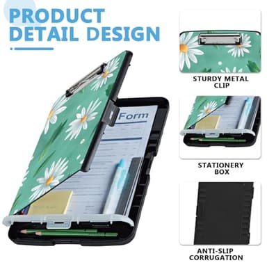 Tudguiloae Pattern Design Clipboard with Storage - Heavy Duty Legal Size Clipboard, Ideal for Teachers, Nurses, Office Workers, Contractors, and Kids - 9.5 x 14.2 Inch (Daisy Flower) - Image 2