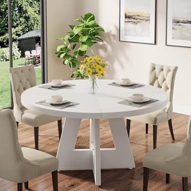Tribesigns Round Dining Table Wood Kitchen Table for Dining Room, 47 in Dinning Room Tables for 4-6, Circle Dinner Table with Wooden Tabletop and Cross Base for Kitchen, White - Image 9