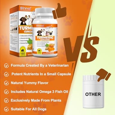 Turmeric for Dogs, 180 Turmeric Curcumin Tablets Supports Heart, Immune System Booster, Hip & Joint Support, Dog Pain Relief, Pet Supplement Treats w/Fish Oil, Curcumin C3-180 Tablets / 5.1 OZ - Image 7