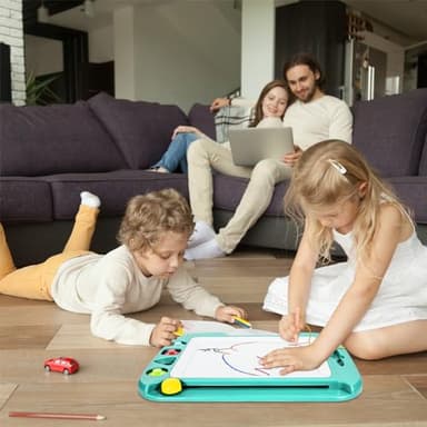 SGILE Large Magnetic Drawing Board - 4 Colors 16×13in Doodle Pad with 4 Stamps for Toddlers, Learning Toy Board Etch Sketch Gift for 36+ Month Kids Girls Boys, Green - Image 7