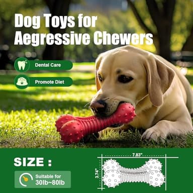 Ouilter Dog Toys for Aggressive Chewers, Dog Chew Toys for Medium Large Dogs, Durable Natural Rubber Dog Toys with Bacon Flavor, Indestructible Dog Toy, Red - Image 4