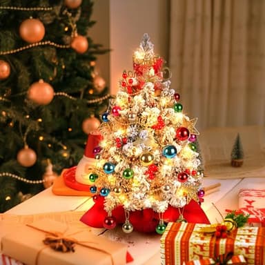 2FT Mini Flocked Christmas Tree With Lights - Prelit Tabletop Tree With 100 Branch Tips and 50+ DIY Ornaments - Indoor Decorations and Gifts for Men Women - Image 6