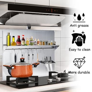 Atatod Range Backsplash, 36 x 29.5 Inch Range Hood Wall Shield with Built-in Storage Shelf & Hanging Rack, Stainless Steel Backsplash for Stove Easy Installation - Image 6