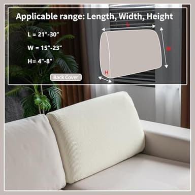 OHSIO Sectional Couch Covers, Wear Resistant Stretch Sofa Covers Washable Soft Couch Cushion Covers Anti Slip Furniture Protector Sofa Slipcovers for Pets (1 Piece Back Couch Cover, Ivory) - Image 2