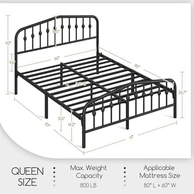 Yaheetech Metal Bed Frame Queen Size Metal Platform Bed Frame with Victorian Style Headboard/Footboard/Easy Assembly/No Box Spring Needed/Black - Image 2