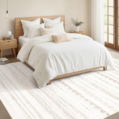 Nakagishi Area Rugs 9x12 Living Room: Washable Boho Large Neutral Modern Soft Farmhouse Rug Stain Resistant Indoor Floor Non-Slip Carpet for Bedroom Nursery Kids Playroom Office Dining Room- Brown - Image 5