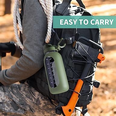 CIVAGO 32 oz Glass Water Bottle with Straw and Handle, Large Sports Motivational Water Bottle Flask with Time Marker and 2 Lids, Leakproof Water Jug Canteen with Silicone Sleeve for Gym, Sage - Image 6
